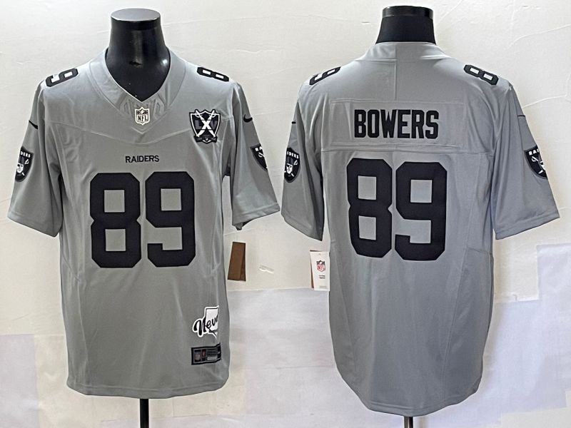 Men 2025 Oakland Raiders #89 Bowers Grey Throwback Three generations Nike Limited NFL Jersey style 1->new york yankees->MLB Jersey